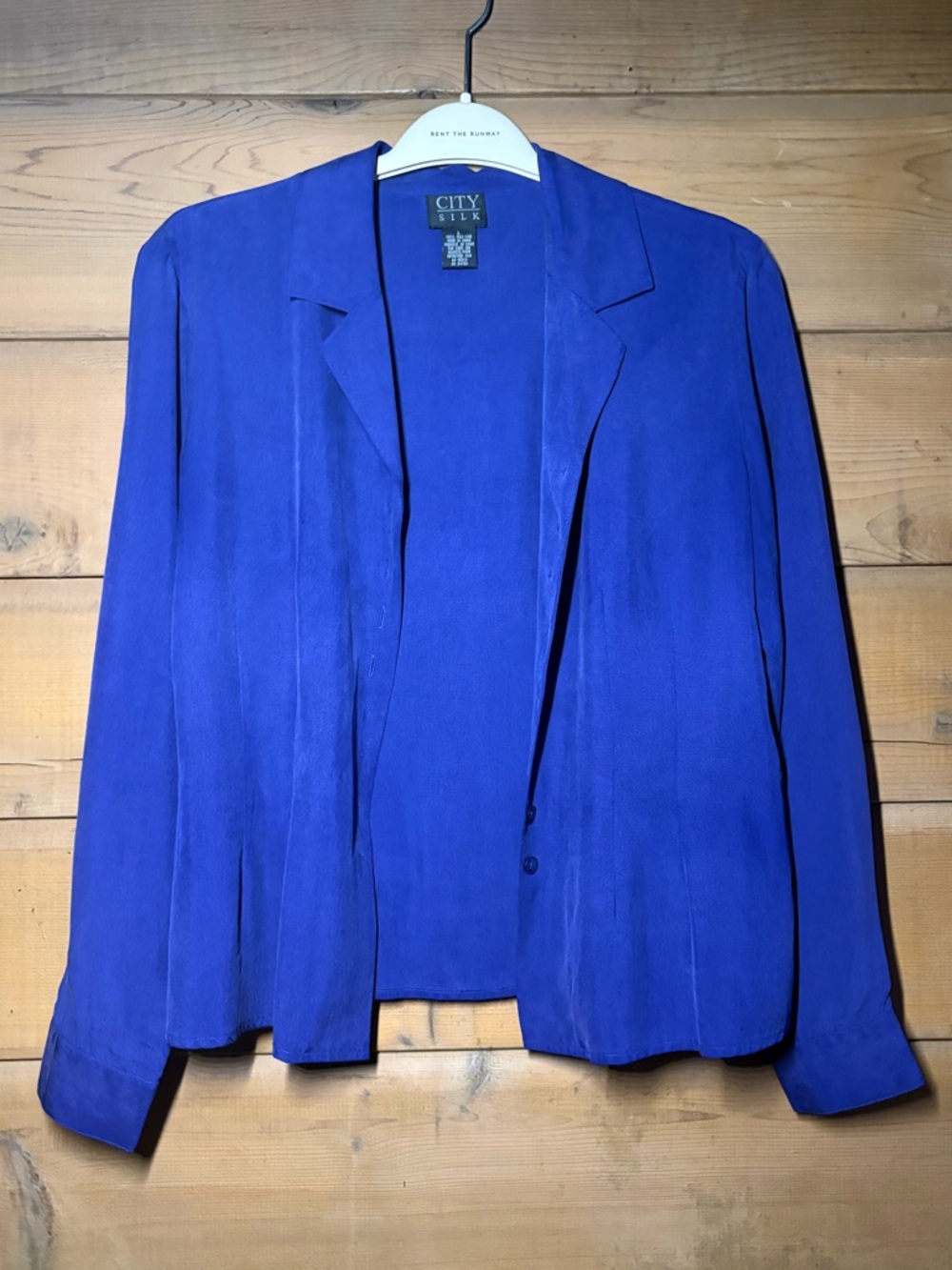 City Silk Blue Button-Down Shirt- Size Large - Picture 2 of 9